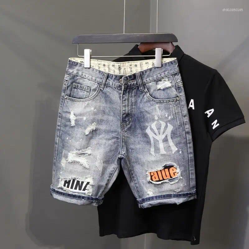 Men's Jeans Korean Style Clothes Luxury Washed Distressed Boyfriend Casual Summer Denim Holes Prints Shorts Male