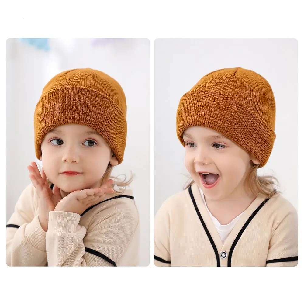 Ddmyshoesvip 2-6 Years Kids Winter Trendy Solid Soft Knit Warm Beanies Baby Beanie Hat For Boys Girls