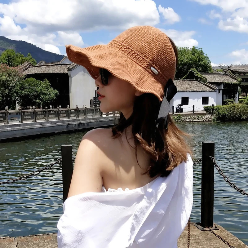 Womans Sun Hats Female Bowknot Visor Caps Hand Made Raffia Straw Summer Cap Casual Shade Hat Empty Top Hat girls Beach hat 250219