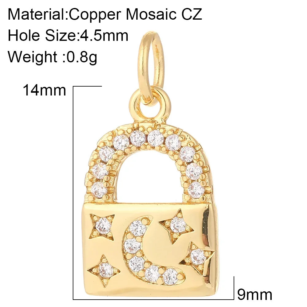 Coin 10pcs Charms for Earrings Necklace Making Supplies Metal Gold Color Lock Accessories Diy Jewelry Charm Charms Copper Zircon 250213
