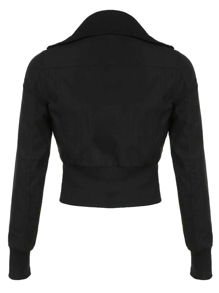 Rockmore Y2k Vintage Streetwear Medium-high Necke Zipper Jacket Tops All Match Waist Slimming Woven Short Coats Korean Solid