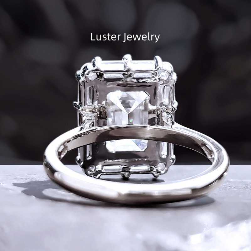 Luster Jewellery 10/14k D Color Emerald Cut Diamond Moissanite 18k Gold Real Gold Rings