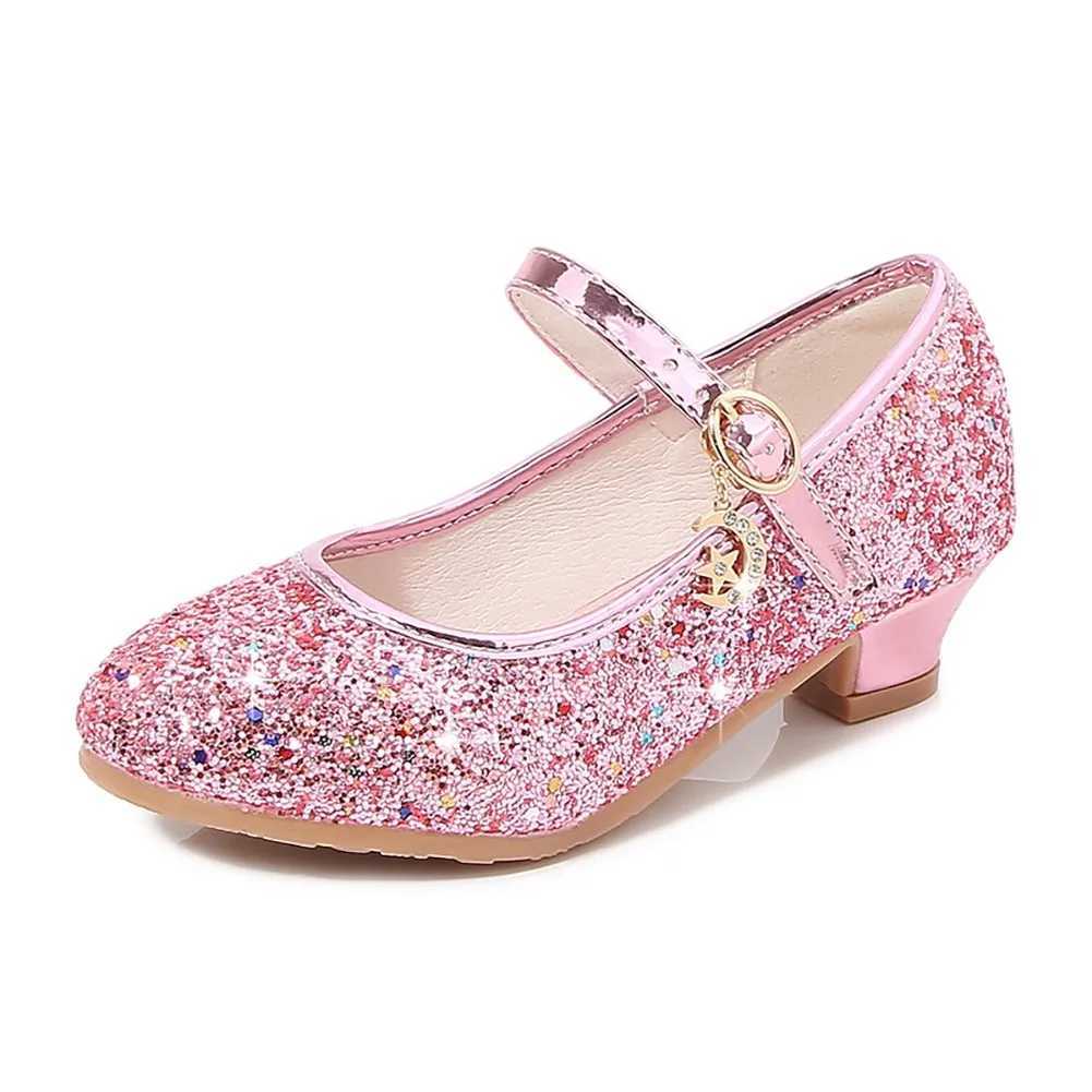 Princess Kids Girls Party Shining Shoes Anti-slip Soft Children Sequins High Heels Shoes Birthday Holiday Casual Shoes X250220