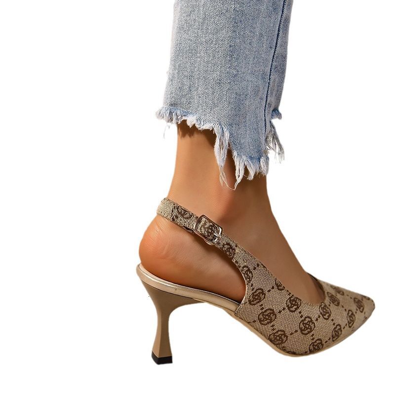 P7n Pattern Large Size Stiletto High Heels For Women Spring And Autumn New Style Pointed Toe Shallow Mouth Buckle Back Empty Fashion Shoes