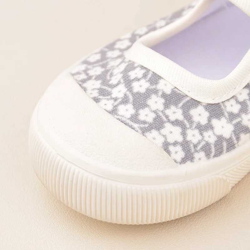 Spring Little Girls Small Floral Print Princess Canvas Children Good-looking Flat Casual Sneakers EK9S36 X250220