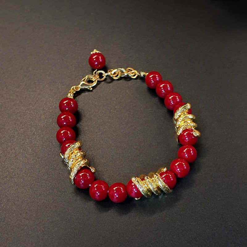 Charm Bracelets Three dimensional red green glass bead temperament bracelet necklace earring set for autumn and winter womens high-end feeling H25220