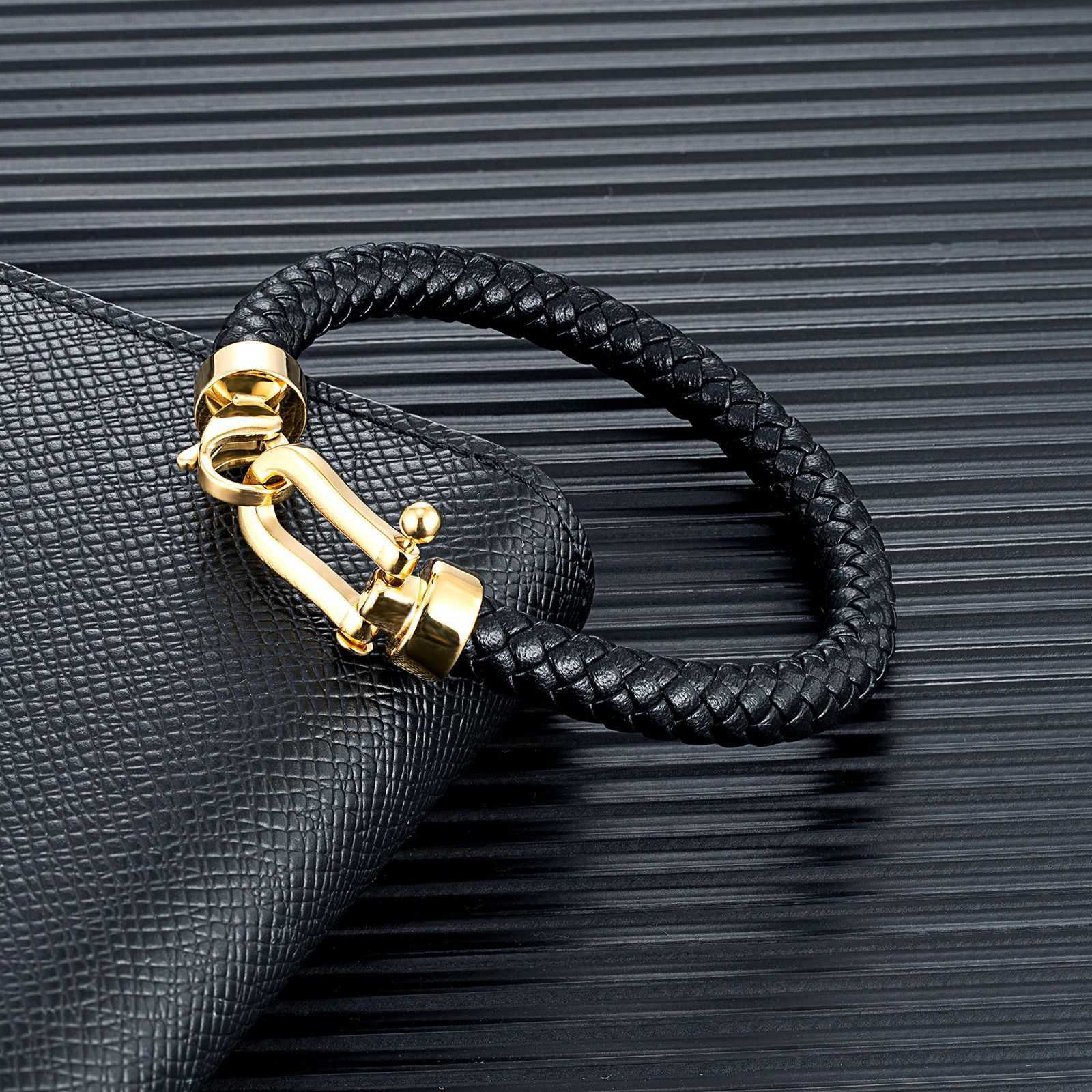 Charm Bracelets 8mm genuine leather mens bracelet classic stainless steel horseshoe buckle bracelet fashionable H25220