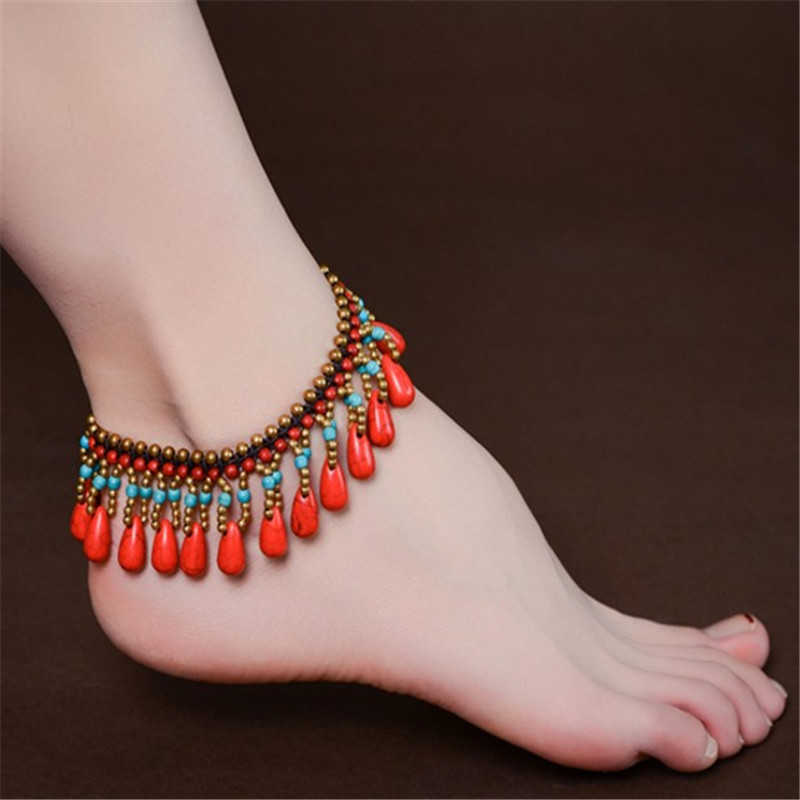 Pendant Necklaces Tibetan woven ethnic style multi-layered tassel ankle chains exotic palace style foot accessories womens antique style accessories H