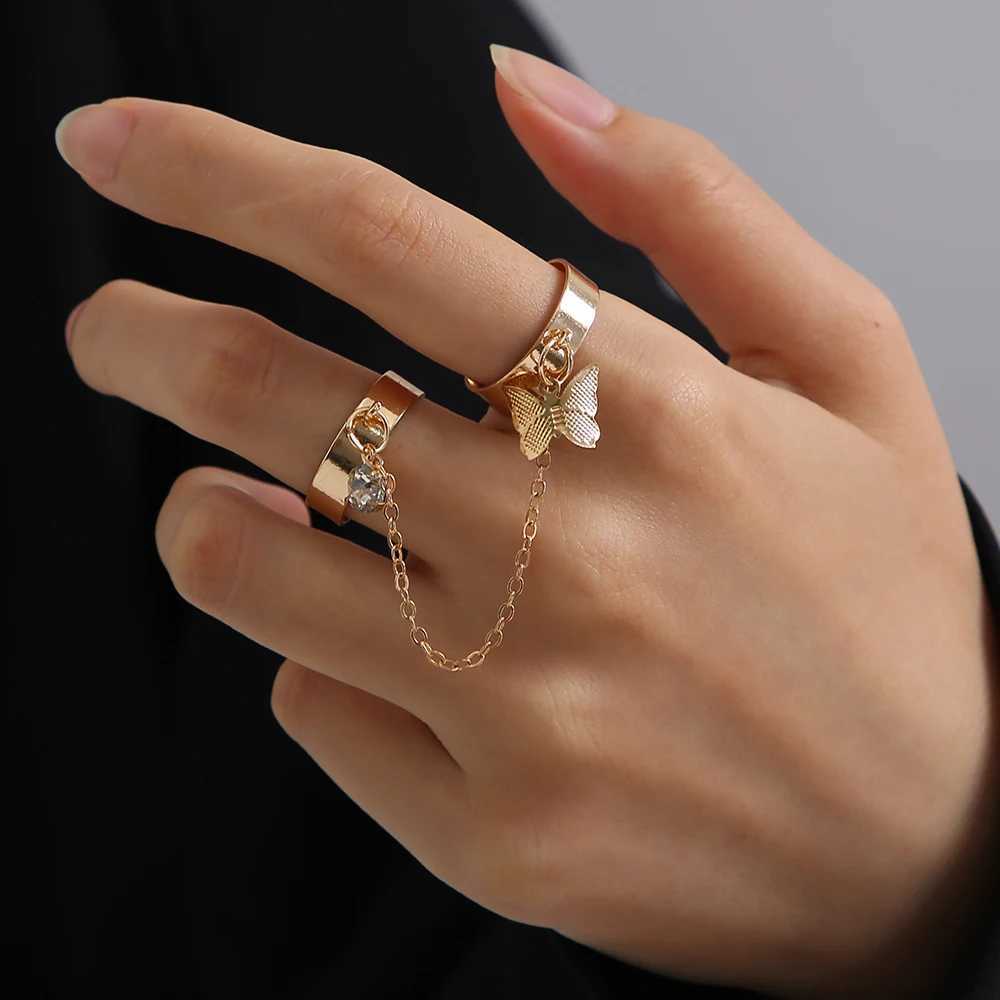 Personality Simple Mittens Chain Finger Rings for Wen Girls Gold Color Silver Color Charm Pendant Ring Jewelry Gift X250220