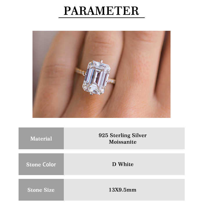 Luster Jewellery Emerald Cut 13*9.5mm 10/14/18k Engagement Hidden halo Moissanite Gold Designs for Girls Rings Wholesale Bulk
