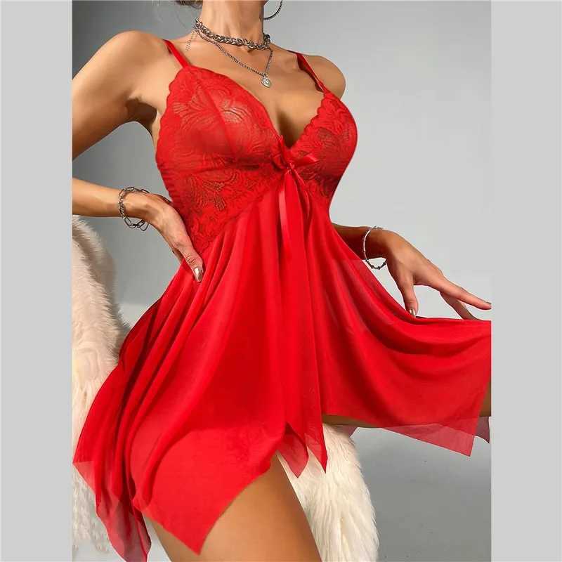 Summer Sexy Fantasia Sleepwear Set Erotic Lingerie Womens Perspective Lace Suspender Babydolls Corset Dress Sex Costumes W250220
