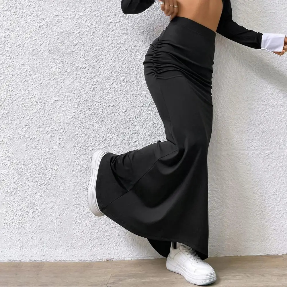 Womens Maxi Skirt Solid Color High Waist Knitted Fishtail Long Spring and Autumn Elegant Shirt n Skiing 250220