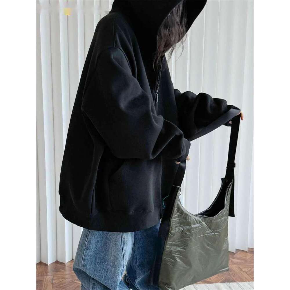 2025 Heavy Weight Spring Street Cool Hoodie Women Three Dimensional Straightening Pure Cotton Coat Black/Gray White