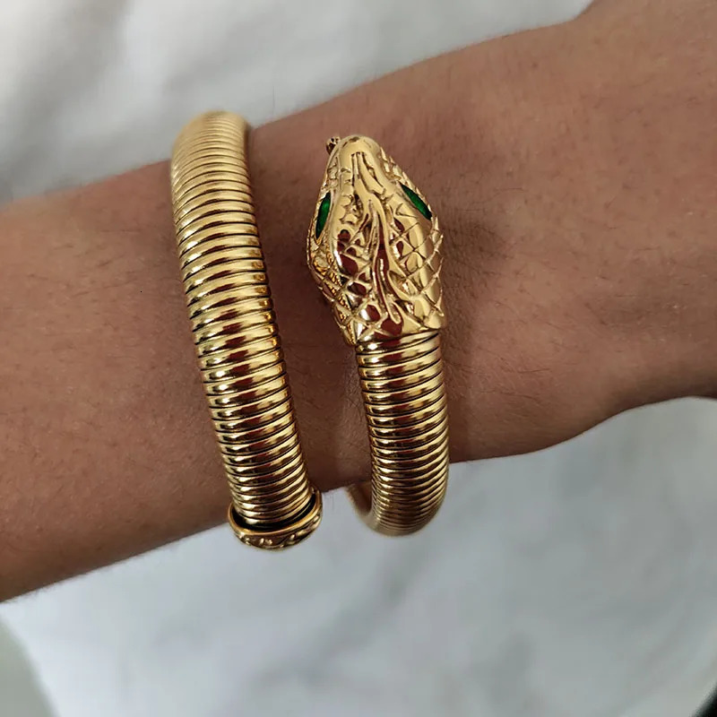 Green black cz eye elastic wrap bangles stainless steel snake bangles for women vintage stainless steel jewelry in 250220