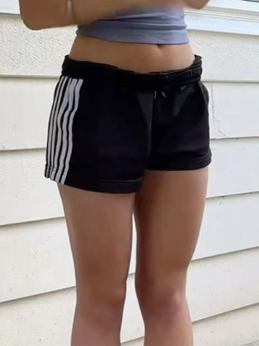 Y2K Striped Sweat Shorts Women Clothing Smocked Waist Lounge Shorts Comfy Yoga Running Shorts Cute Sporty Bike Shorts 250220