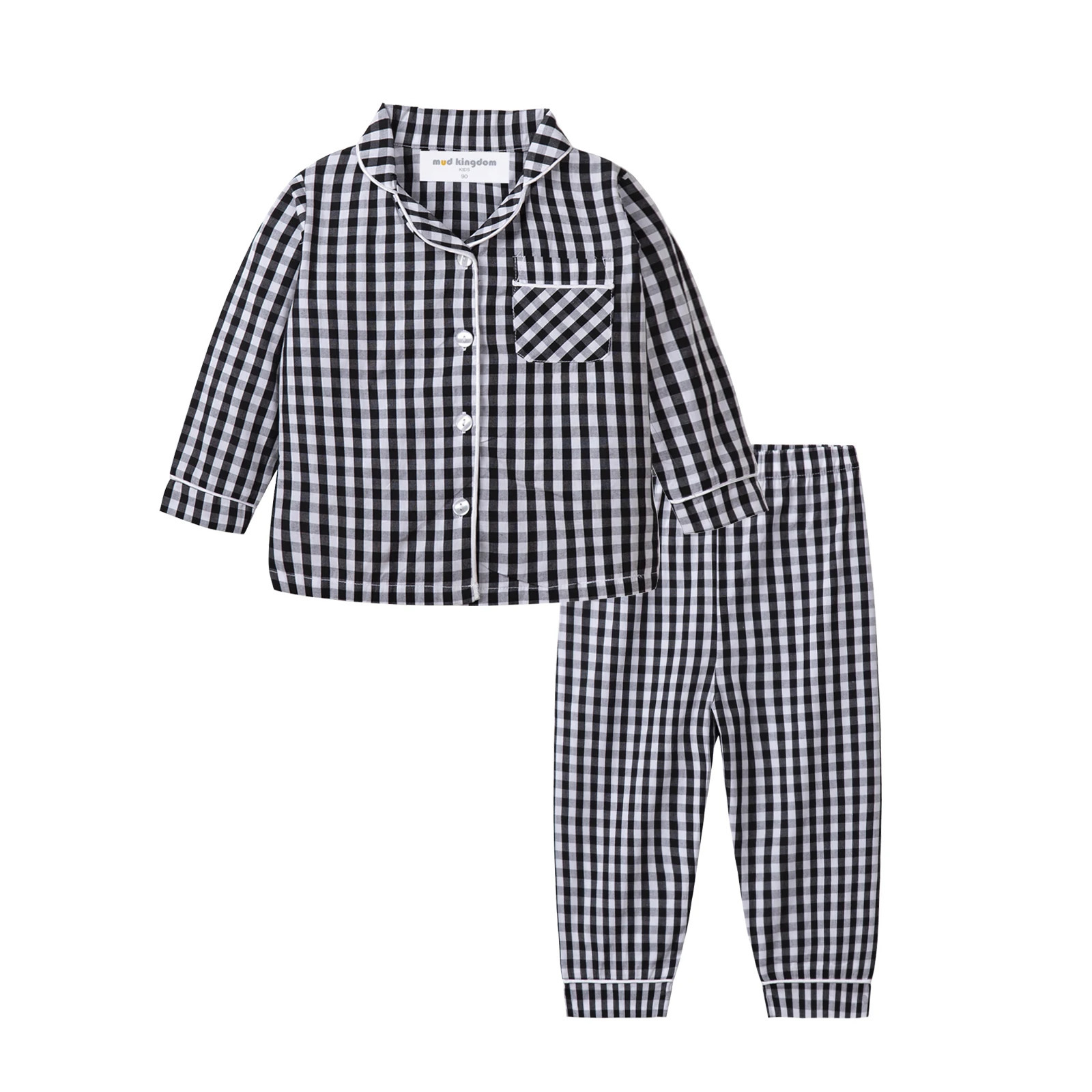 Mudkingdom Boys Girls Long Sleeve Pajamas Set Collared Plaid Autumn Cute Toddler Pajama Kids Sleepwear Children Clothes Pjs 250220