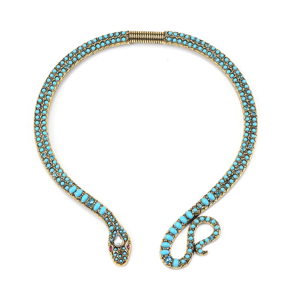 Horde Jewelry Retro Egyptian Gorgeous Sexy Necklace Wild Snake Water Diamond Blue Turquoise Snake Necklace Womens Necklace 250220