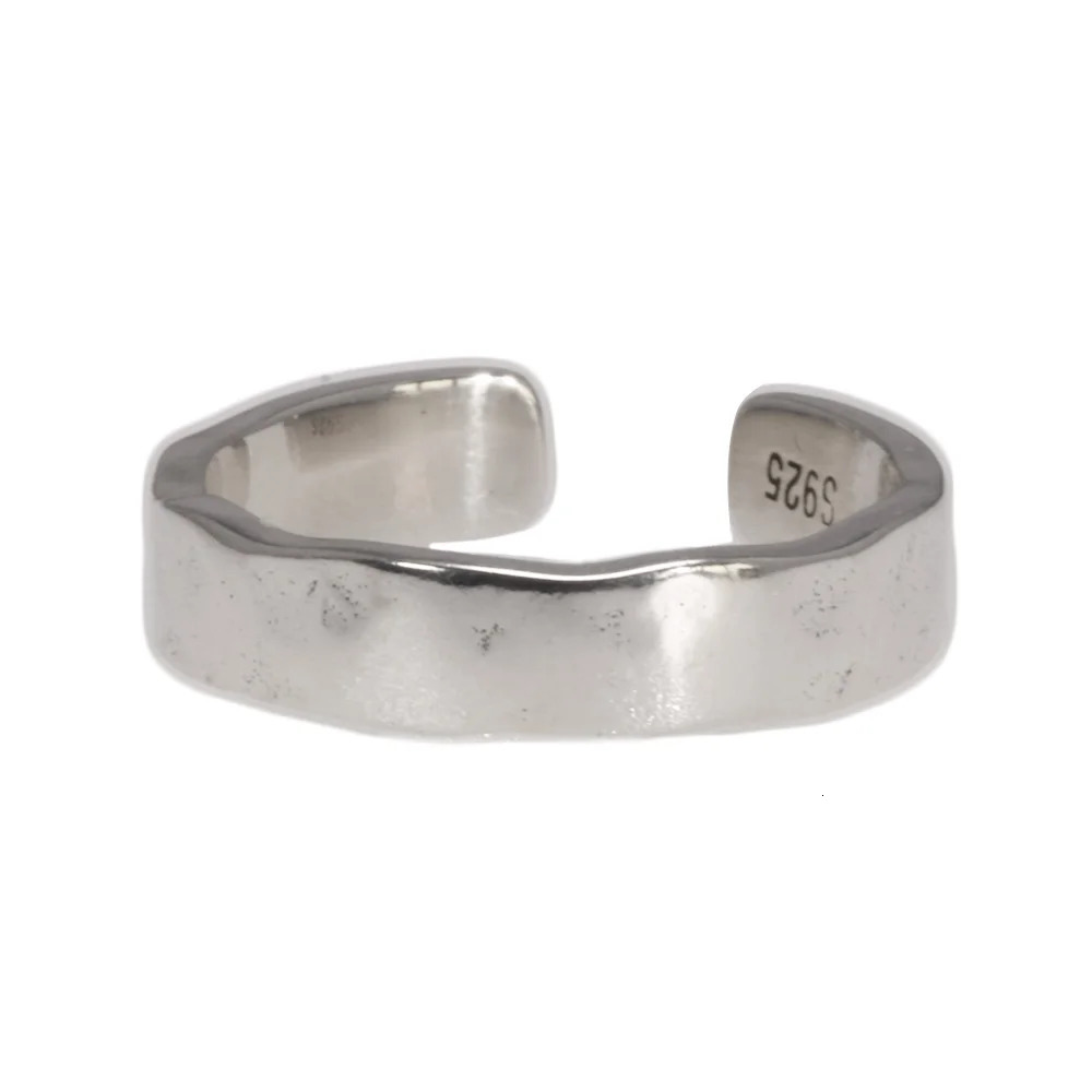 Sterling Silver S925 Bright Hand Hammer Pattern Mens and Womens Rings Minimalist Adjustable Jewelry 250218