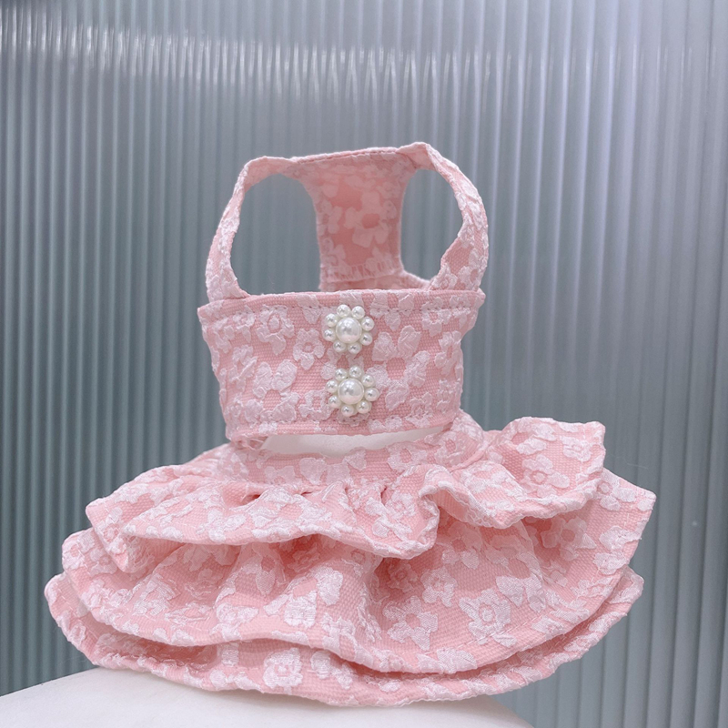 Summer Dog Clothes with Pearl Decoration Camisole Puffy Skirt Puppy Party Dresses Mini Dog Princess Dress Perfect for Chihuahua, Yorkie, Teddy and Sma
