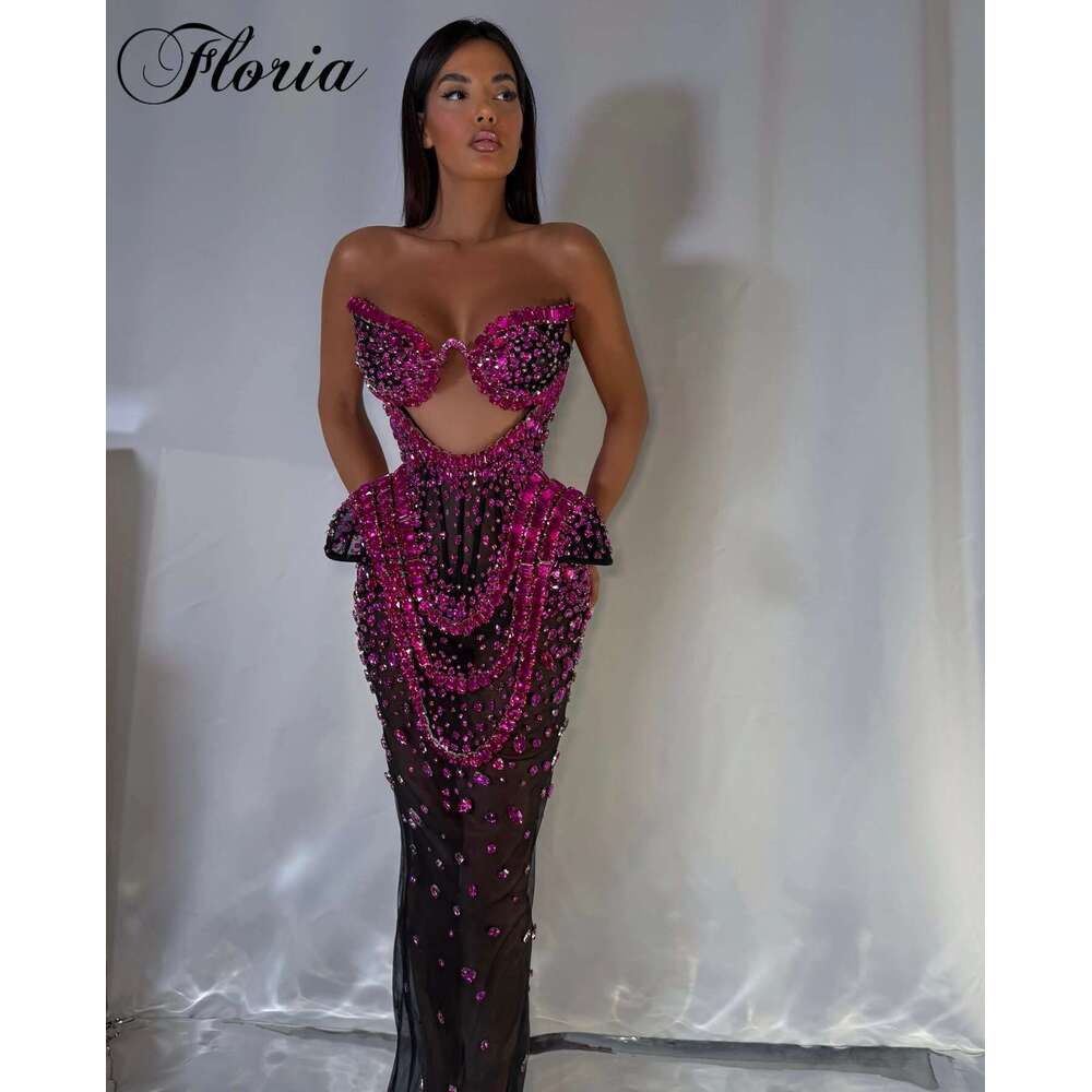 Crystals Mermaid Ball Special Backless Large Party Celebrity Custom Evening prom Dresses