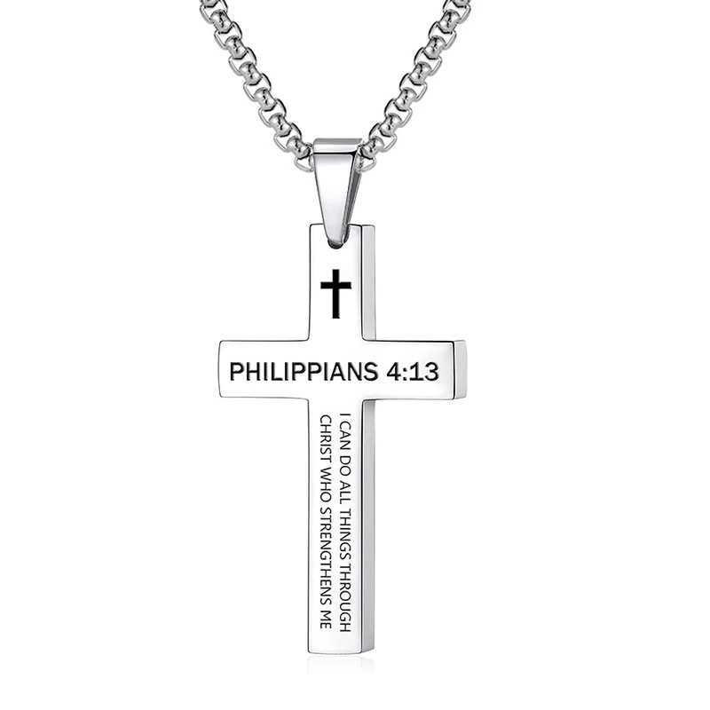 Christian Bible Verse Cross Pendant Necklace Stainl Steel Religious Scripture Prayer Jewelry GiftsXJ250219