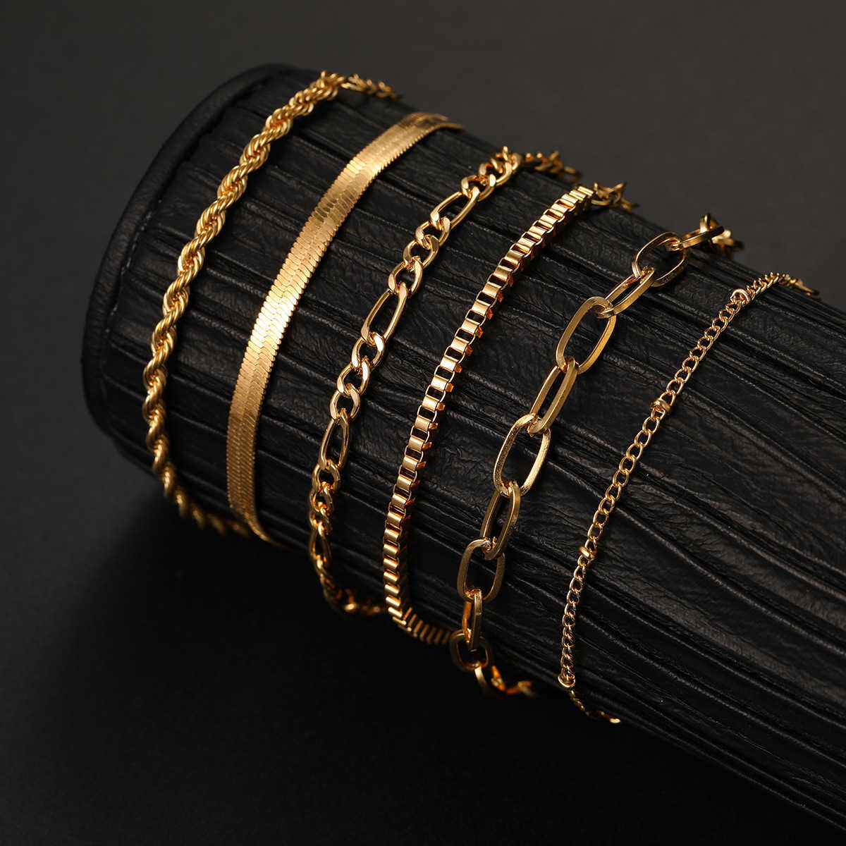 Charm Bracelets Popular jewelry hot selling metal 6-piece chain bracelet set simple multi-layer chain bracelet set H25220
