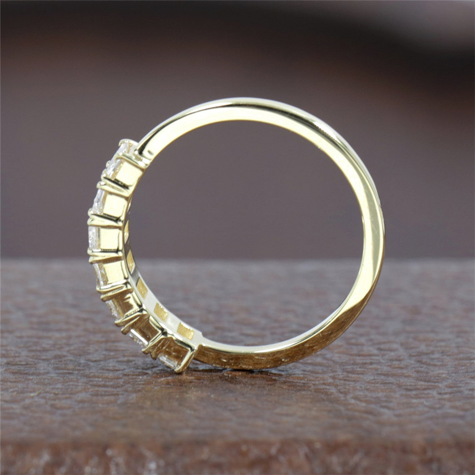 Jewelry 18K Yellow Gold 7 Stones 4*3mm Emerald Cut Lab Diamond Half Eternity Band Women Wedding Ring 14K HPHT Lab Diamond Women Ring