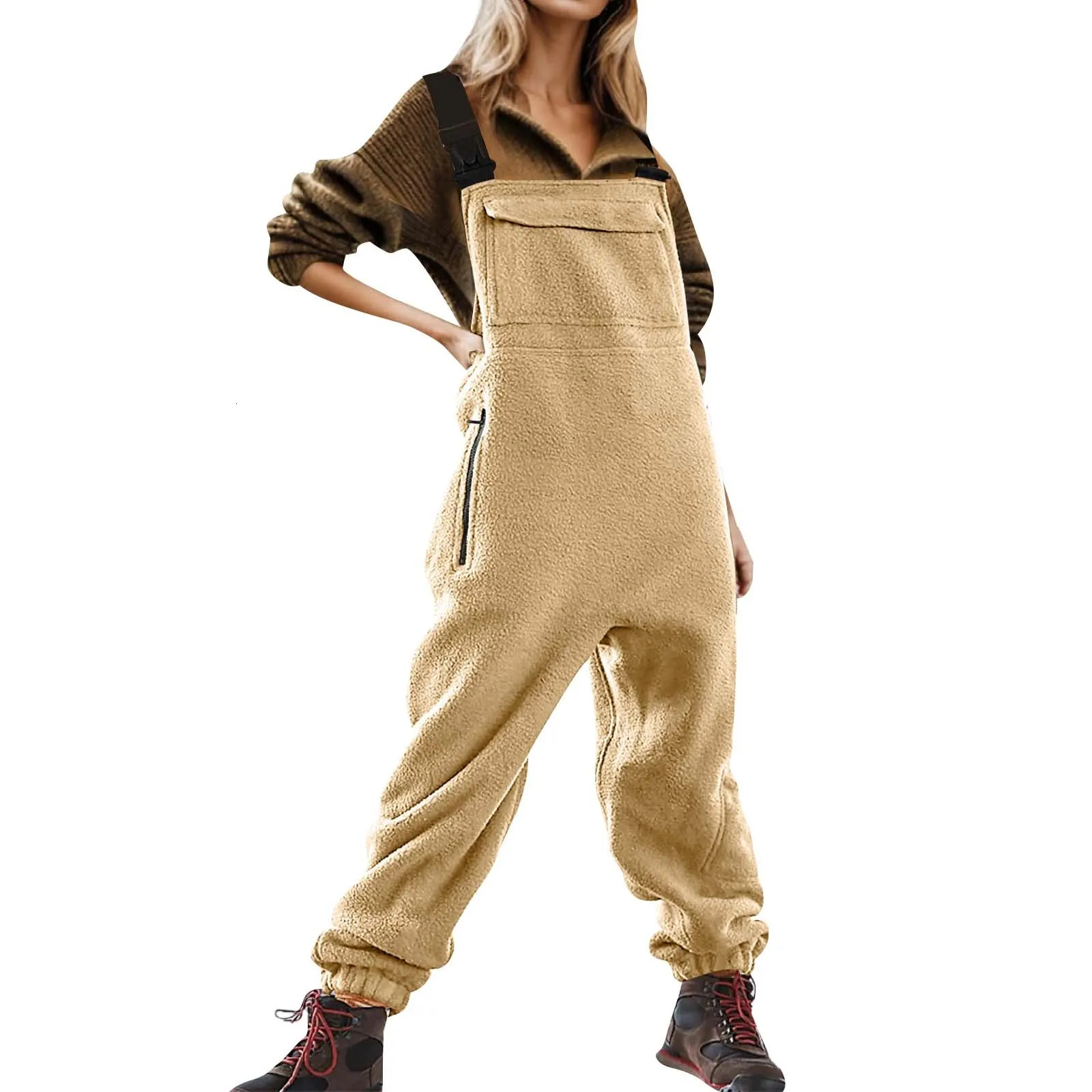 Womens wool coat one-piece bib jumpsuit with adjustable straps for warmth winter camouflage ski pants 250220