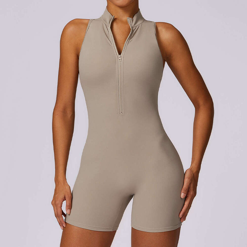 Spring high-intensity exercise back yoga with zipper, nude feeg, tight fitting jumpsuit for women 8594, 2025 temperament versatile new trendy clothing