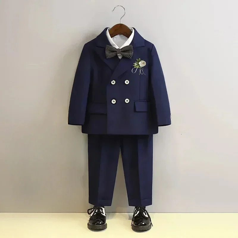 Boys Wedding Suits Fashion Double Breasted Black Formal Child Piano Performance Outfits 2-12 Y Toddler Birthday Party Blazer Set 250219