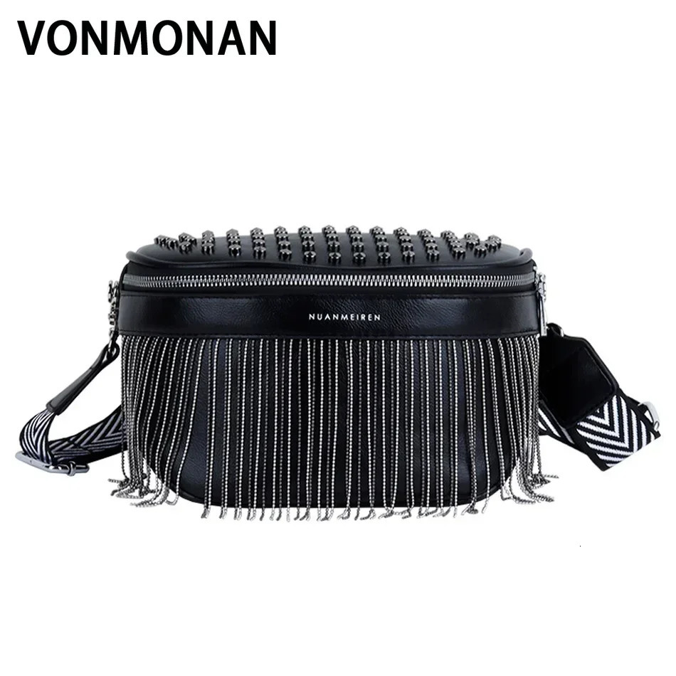 Luxury Woman Chest Bag Fashion Tassel Leather Large Capacity Crossbody Sling Women Waist Casual Rivet Design Travel Sac 250219