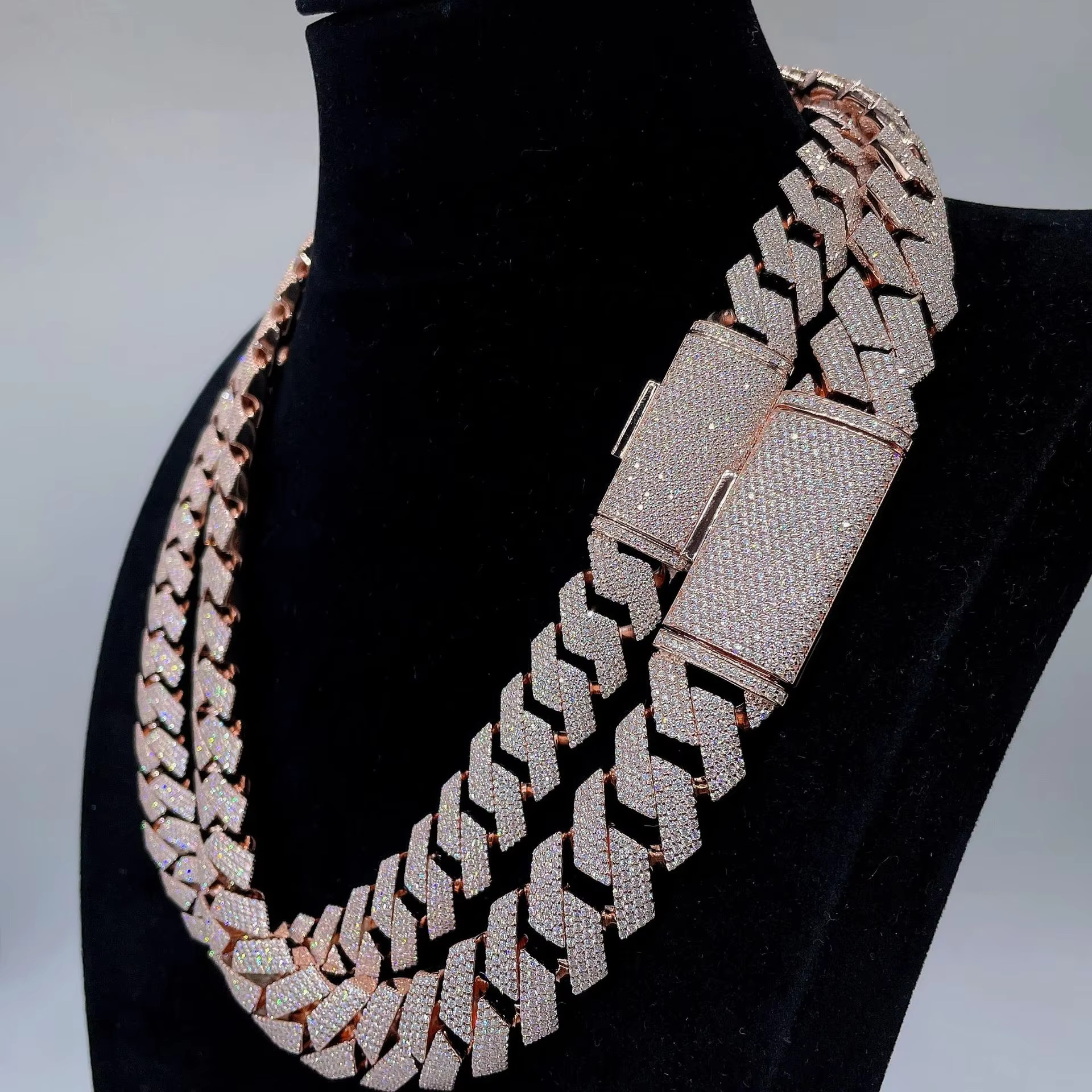 18mm three row 10k handmade inlaid chilled Vvs1 silica Cuban chain