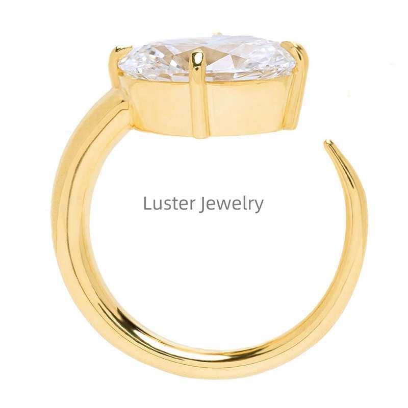 Luster Jewellery Oval Moissanite Open Ring 925 Sterling Silver 14k Gold Ring for Women