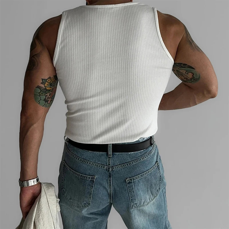 casual elastic ultra-thin mens vest fashionable and simple solid color lace vest summer street clothing fashionable and fully matched mens vest 250219