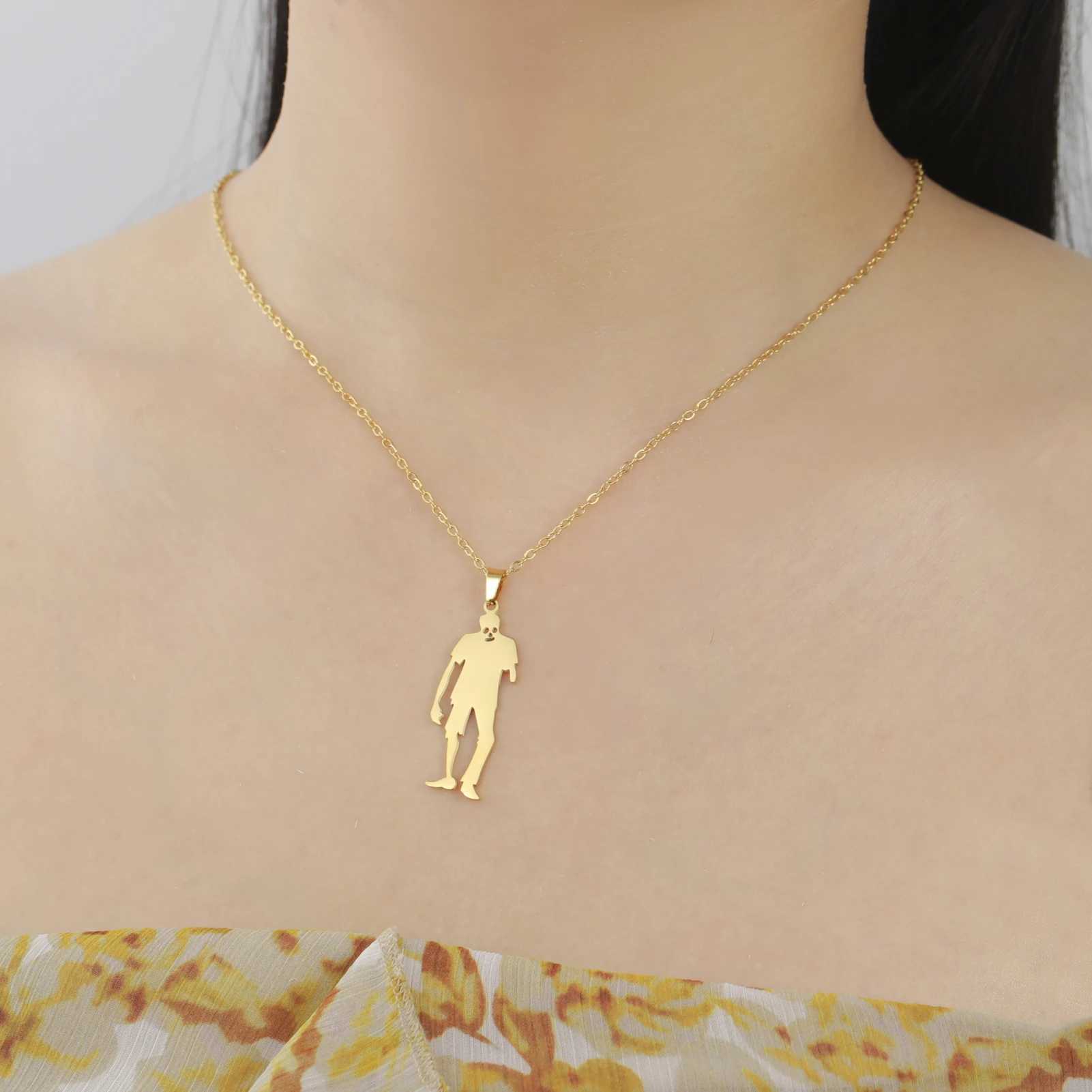 Unift Silhouette Scary Zombie Pendant Necklace for Women Girl Teen Stainl Steel Goth Gothic Horror Jewelry Cosplay Party GiftXJ250219