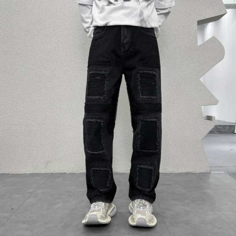 2024 New Y2K American Retro Scrape Jeans Mens Loose oversize Washed Old Street Handsome Mop Pants X250220