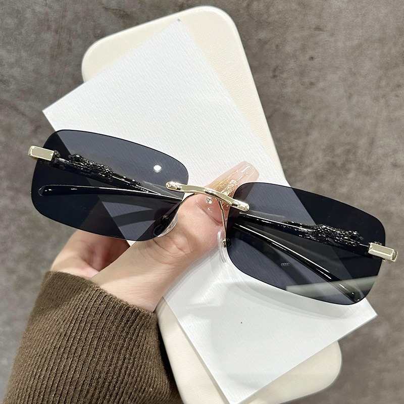 2025 New Cross-border Metal Leopard Head Rimless Sunglasses For Men And Women Fashion Retro Metal Sunglasses