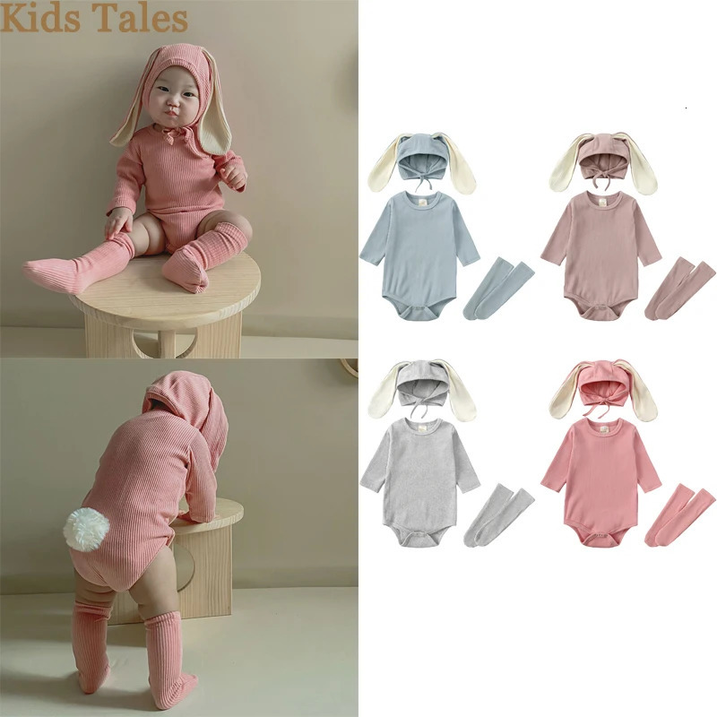 2025 Easter Day Rabbit Baby Rompers Spring Toddler Rabbit Ear Cotton Jumpsuit Infant Clothes Overall Bodysuits 3 Pieces Costumes 250220