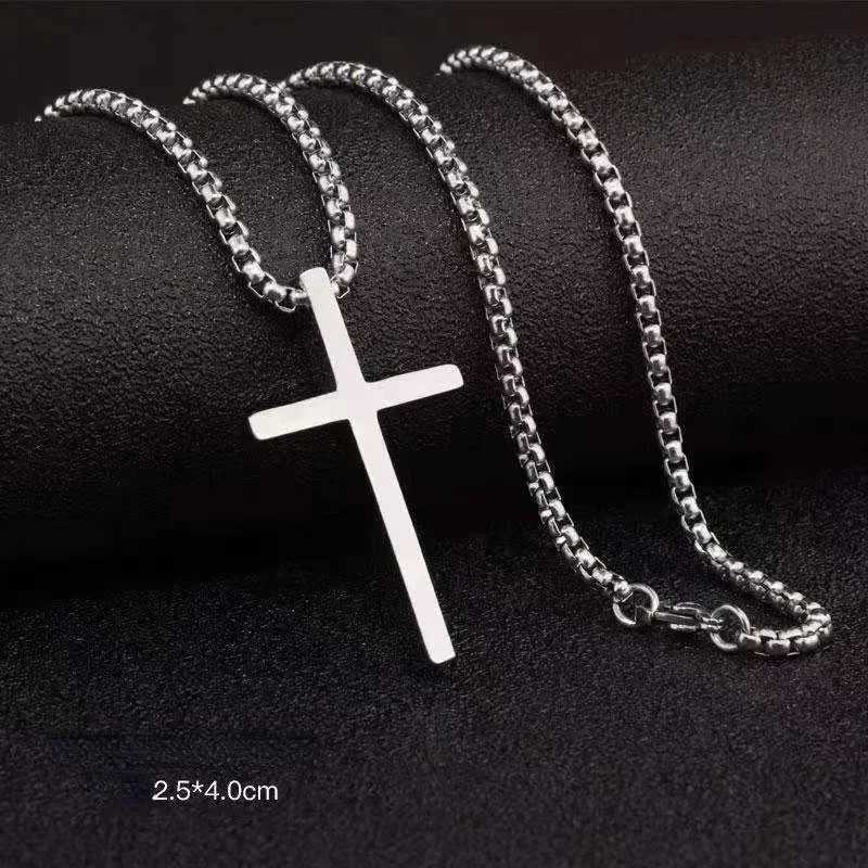 2024 New Cross Pendant Necklace for Men Women Minimalist Silver Color Stainl Steel Jewelry Male Female Sweater Chain GiftsXJ250219