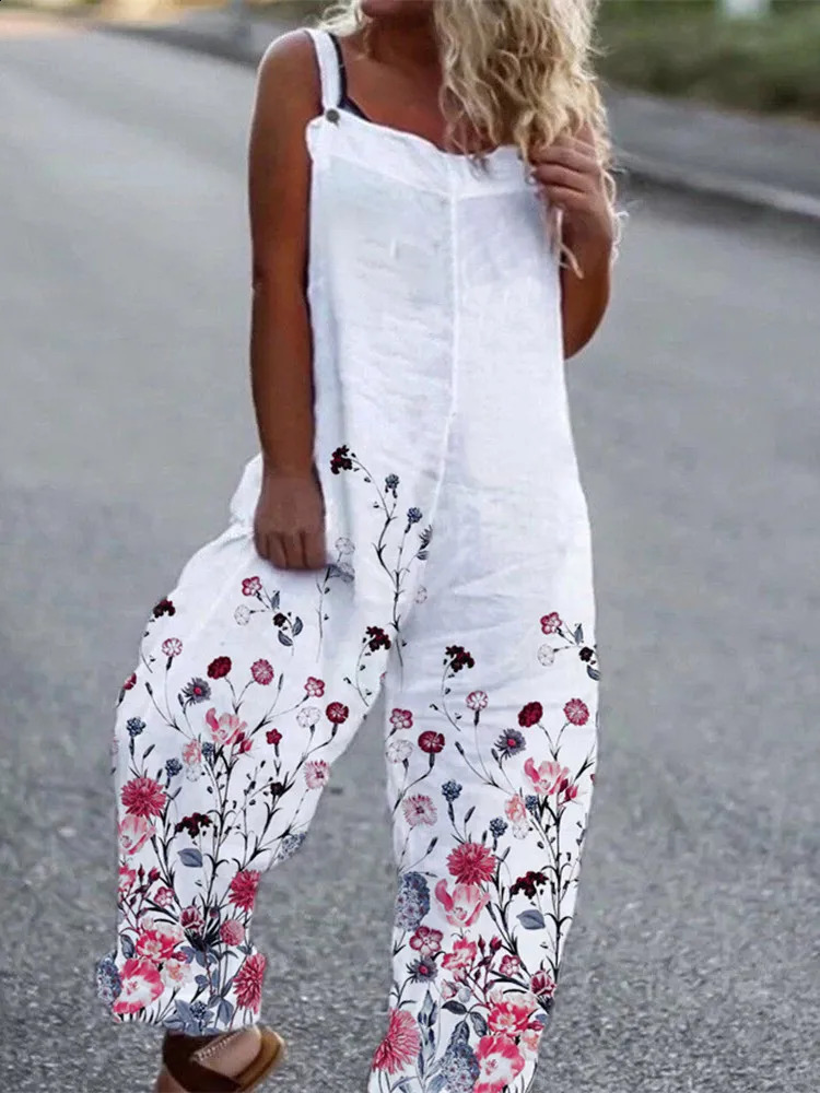 Elegant Vintage Retro Floral Print Women Jumpsuits Summer Spaghetti Strap Casual Streetwear Office Rompers Overalls Female 250220