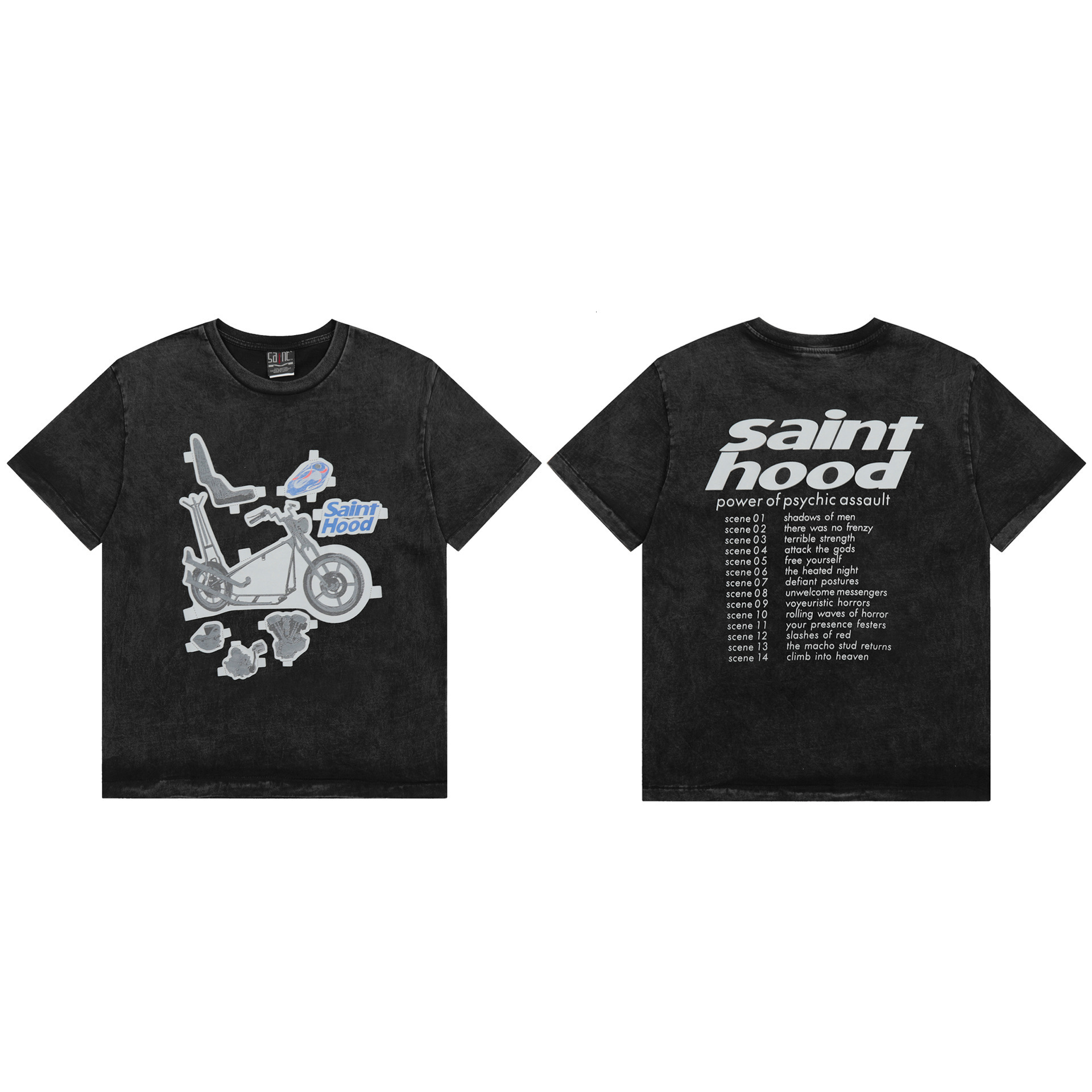 Trendy Saint Letter Pattern Printed Washed Worn Short Sleeved T-Shirt For Men And Women, American High Street Half Sleeve