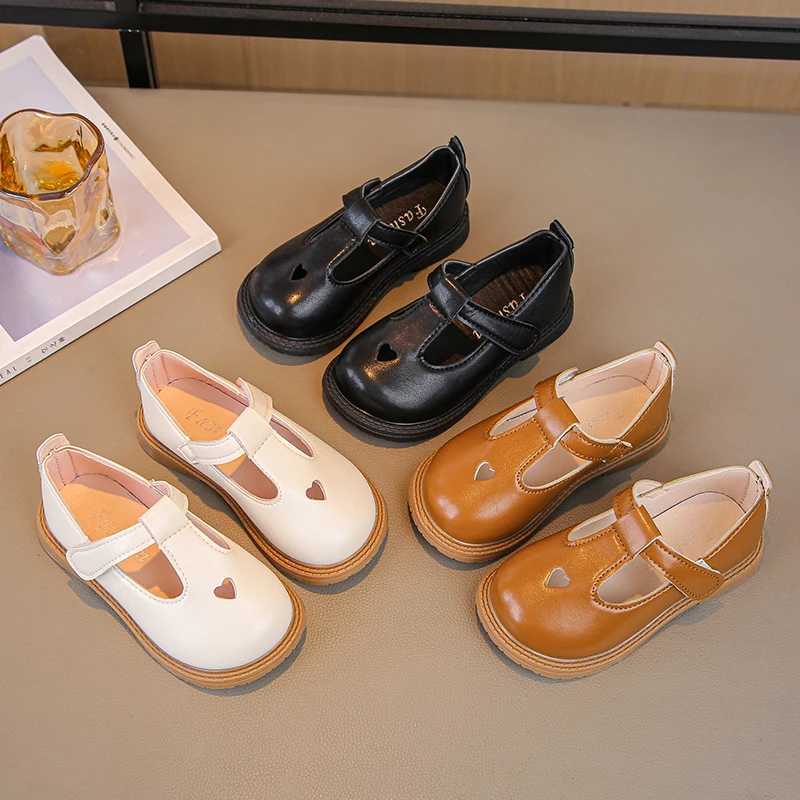 Girls Princess Leather Shoes Toddlers Baby Kids Flats T-strap Cut-outs with Heart Hollow Cute Sweet Soft 2024 Spring Autumn New X250220