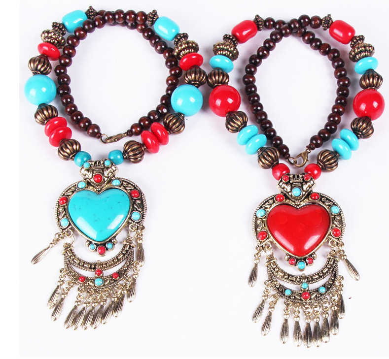 Pendant Necklaces New Bohemian style jewelry peach heart water droplet sweater chain ethnic style beach necklace H25219