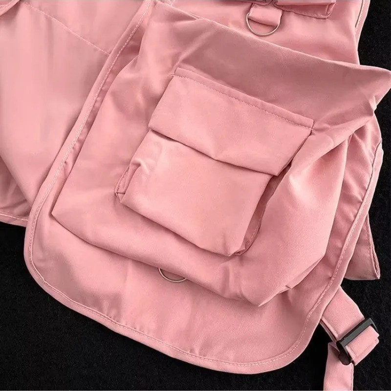 Vests Women Solid Pockets All-match Special Unisex Simple Cool Japanese Style Leisure Vintage Attractive Spring Students Young 250219