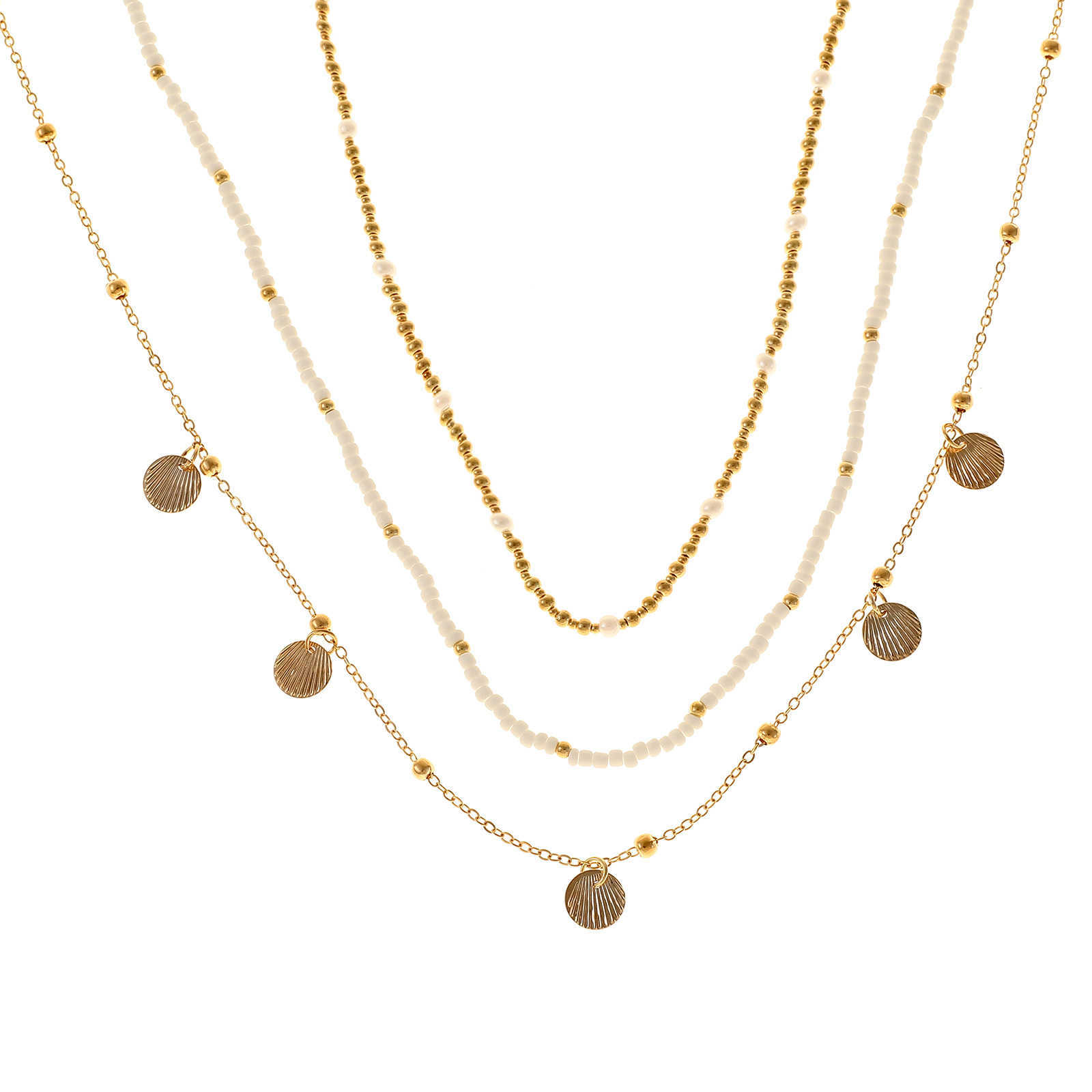 Pendant Necklaces Bohemian Metal Shell Stacked Rice Bead Necklace Female Ins Niche Pearl Bead Collar Chain H25219