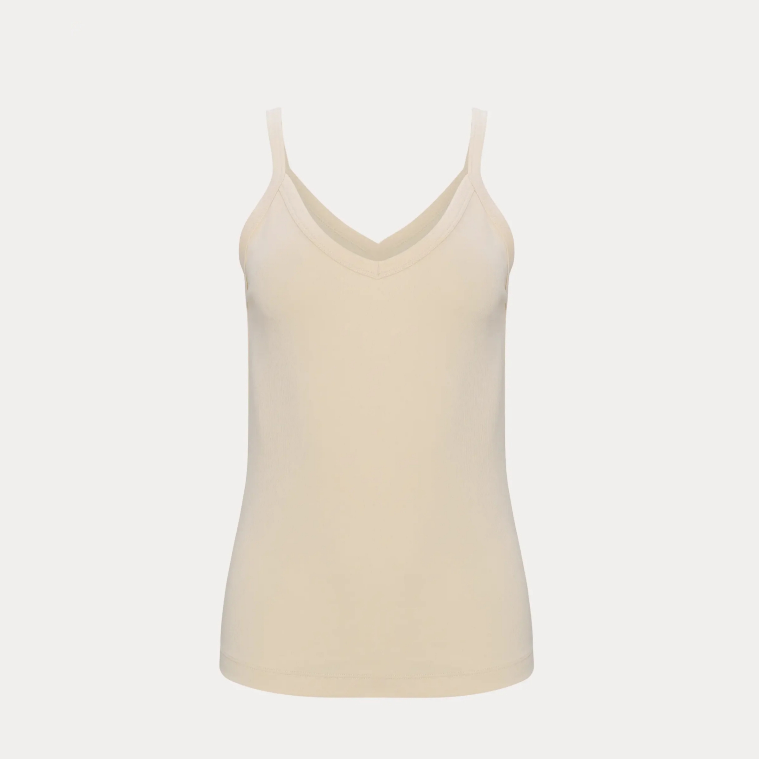 Basic Fitted Stretchy V-neck Cream Cami Top