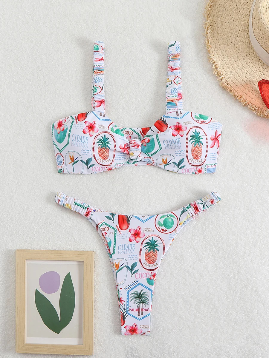 Sexy Bandeau Bikini Womens Swimsuit 2025 Twopiece Swimwear Thong Set Female Bathing Suit Woman Swimming for Beach Wear 250219
