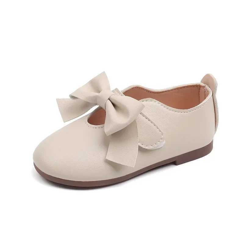 Children Leather Shoes with Bow-knot Round-toe Solid Color Soft Kids Casual Shoes Sweet Princess Girls Flats Moccasin Shoes X250220