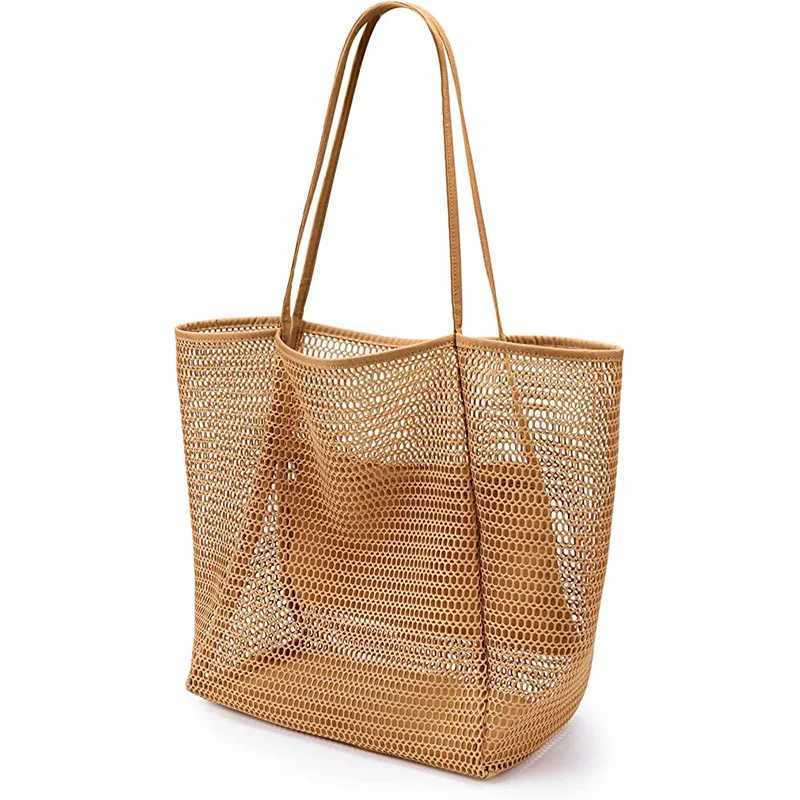 Lightweight Foldable Beach Mesh Tote Bag for Women Casual Tote Bag Shoulder Bag for Picnic Vacation Pool Trip Max 23L Z250219