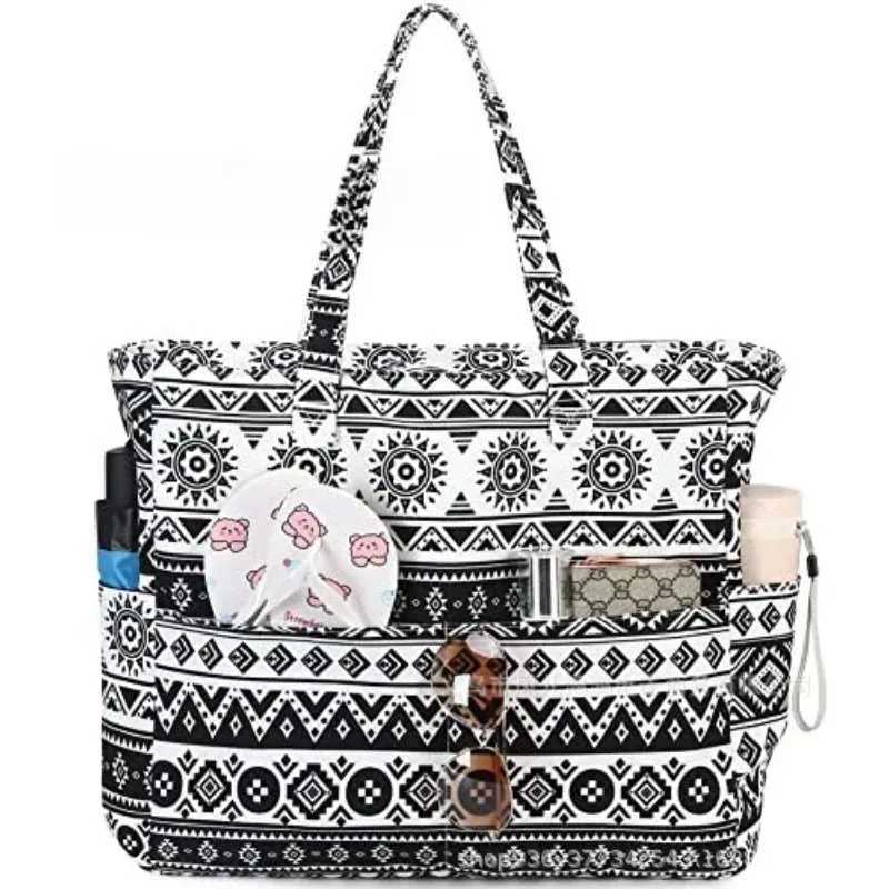 Classic Zipper Beach Bag Essential Bag for Travel Vacation and Gym Multifunctional Large-capacity Printed Tote Bag Z250219